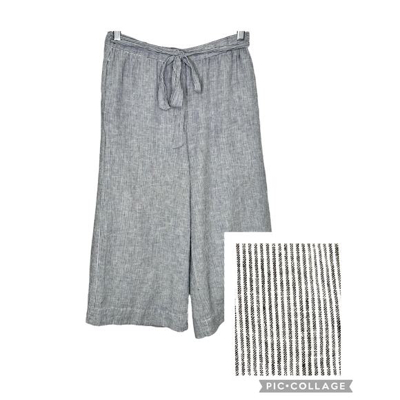 Marine Layer Navy Blue White Linen Rayon High Waist Wide Leg Cropped Pants - Picture 1 of 8